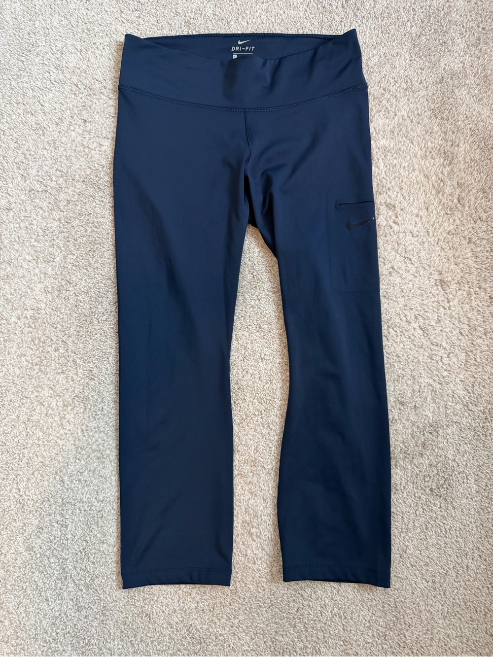 Nike Navy Blue L Women's Dri-FIT Athletic Leggings with Side Pocket